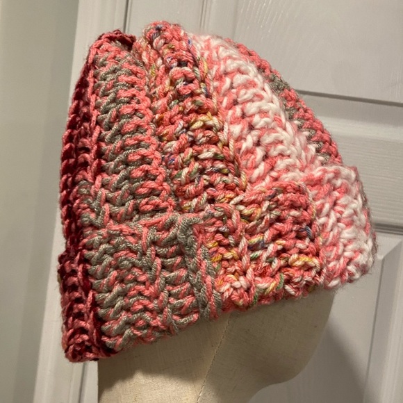 Handmade Crochet Chunky Ribbed Upcycled Multi Fiber Scrappy Yarn Beanie Hat - Picture 1 of 8